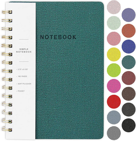 Spiral Notebook-5.75" X 8.125" College Ruled Journal with Inner Pockets and 160 Pages,Pu Leather Cover Business Journal, Twin-Wire Binding Notebook Perfect for Office & Home School Supplies Green