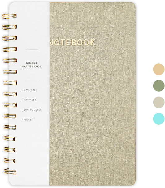 Spiral Notebook-5.75" X 8.125" College Ruled Journal with Inner Pockets and 160 Pages, Cloth Cover Business Journal, Twin-Wire Binding Notebook Perfect for Office & Home School Supplies Light Grey