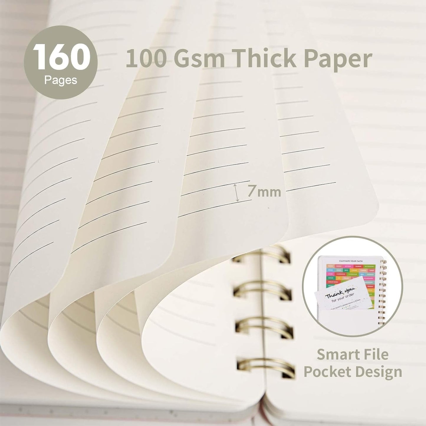 Spiral Notebook-5.75" X 8.125" College Ruled Journal with Inner Pockets and 160 Pages, Cloth Cover Business Journal, Twin-Wire Binding Notebook Perfect for Office & Home School Supplies Light Grey
