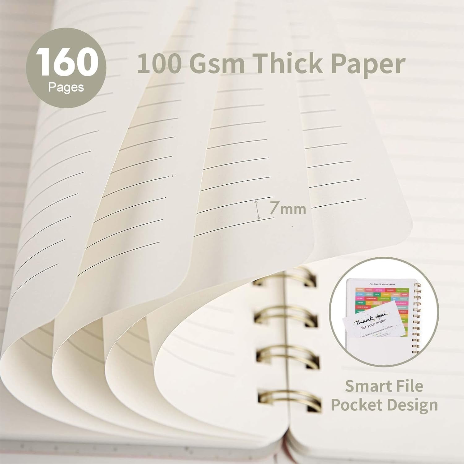 Spiral Notebook-5.75" X 8.125" College Ruled Journal with Inner Pockets and 160 Pages, Cloth Cover Business Journal, Twin-Wire Binding Notebook Perfect for Office & Home School Supplies Light Grey