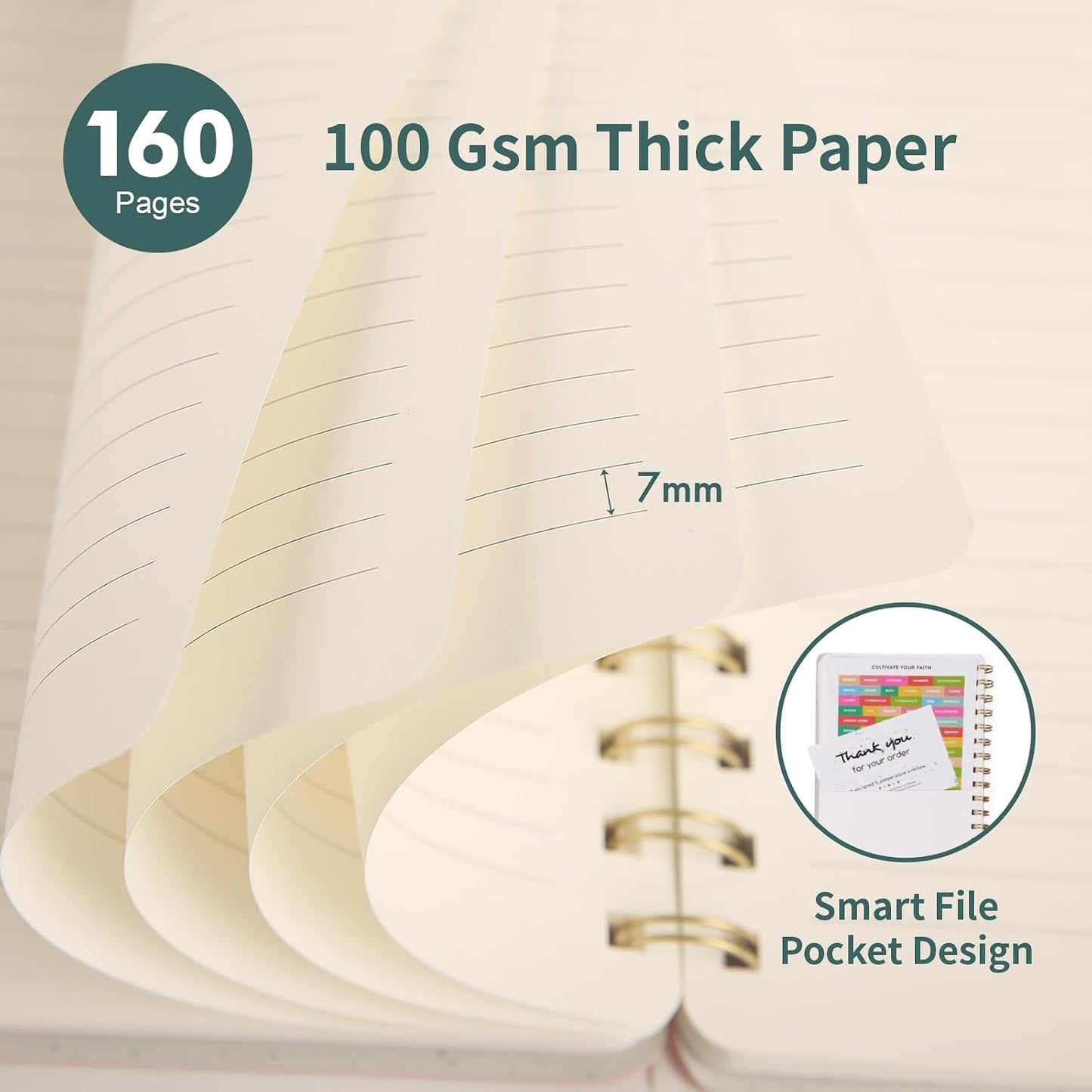 Spiral Notebook-5.75" X 8.125" College Ruled Journal with Inner Pockets and 160 Pages,Pu Leather Cover Business Journal, Twin-Wire Binding Notebook Perfect for Office & Home School Supplies Green