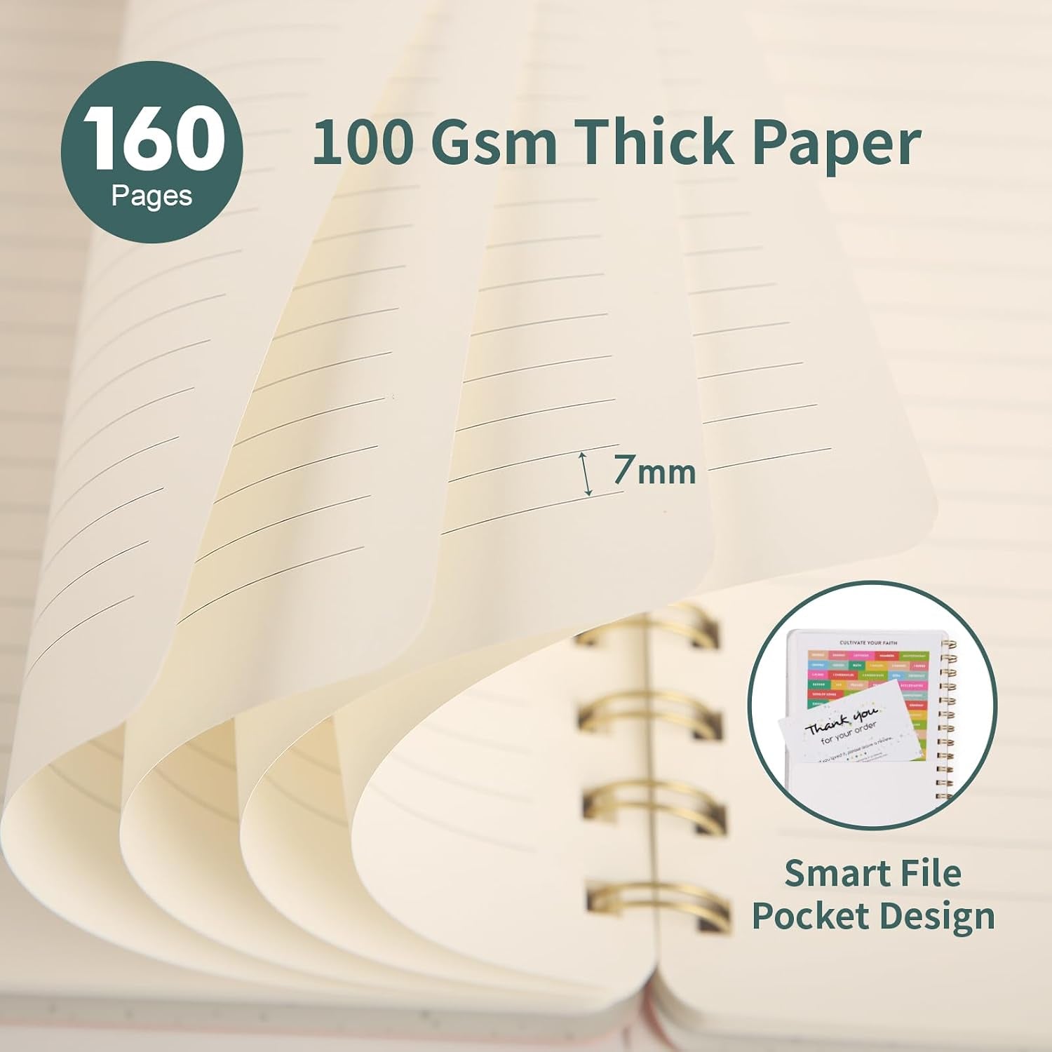Spiral Notebook-5.75" X 8.125" College Ruled Journal with Inner Pockets and 160 Pages,Pu Leather Cover Business Journal, Twin-Wire Binding Notebook Perfect for Office & Home School Supplies Green