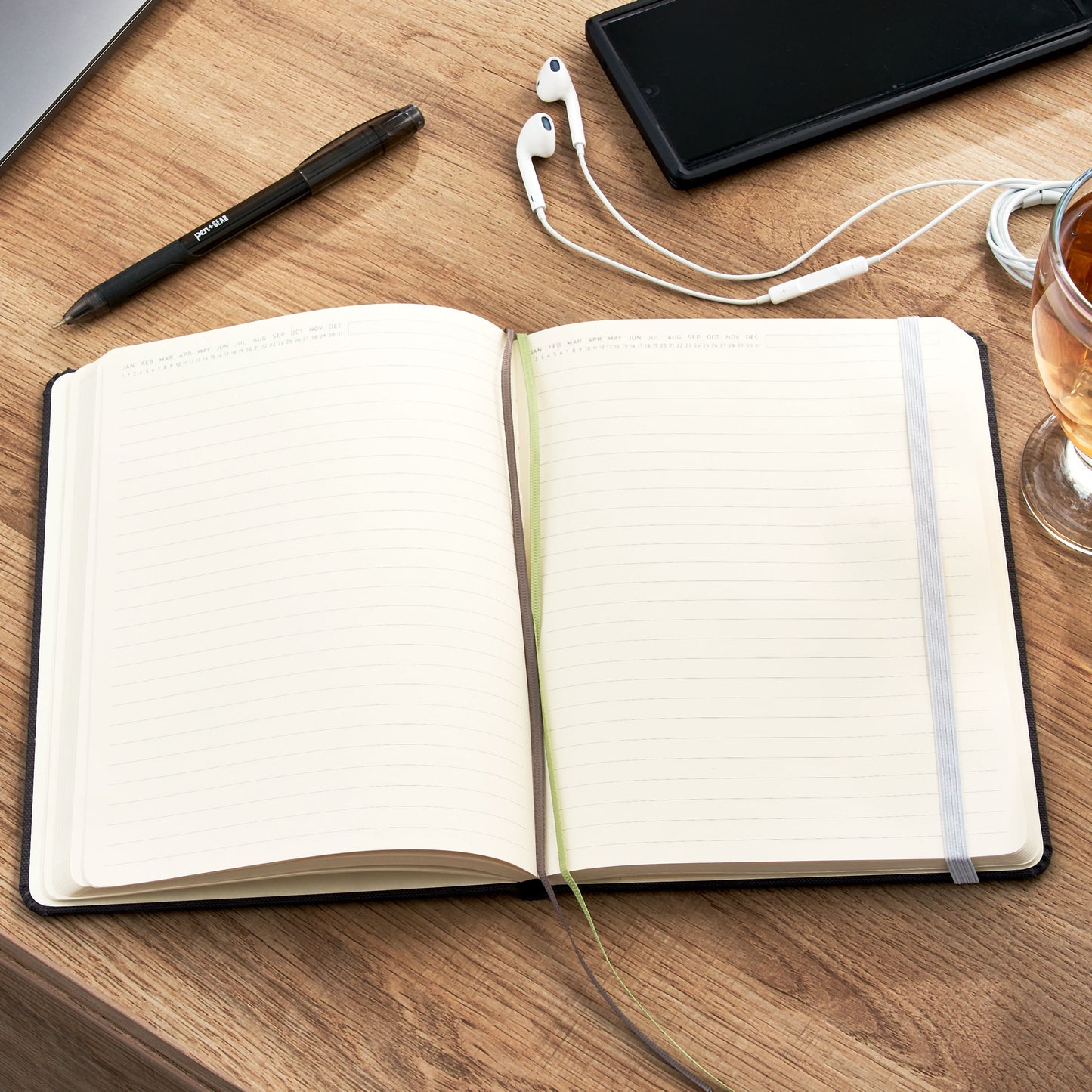 Black Fabric Cover Journal with 240 Ruled Pages and Elastic Band